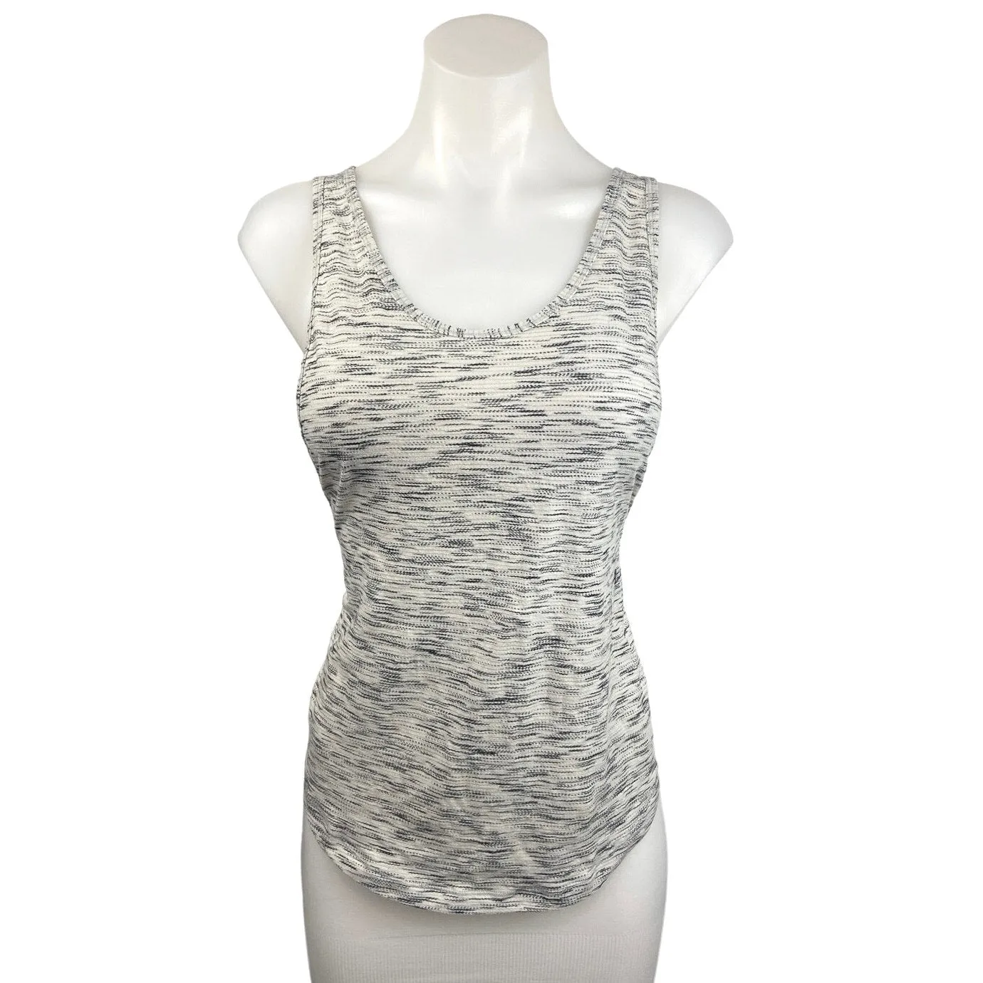 Lululemon White Black Heathered Scoop Neck Sleeveless Workout Tank Top Size M