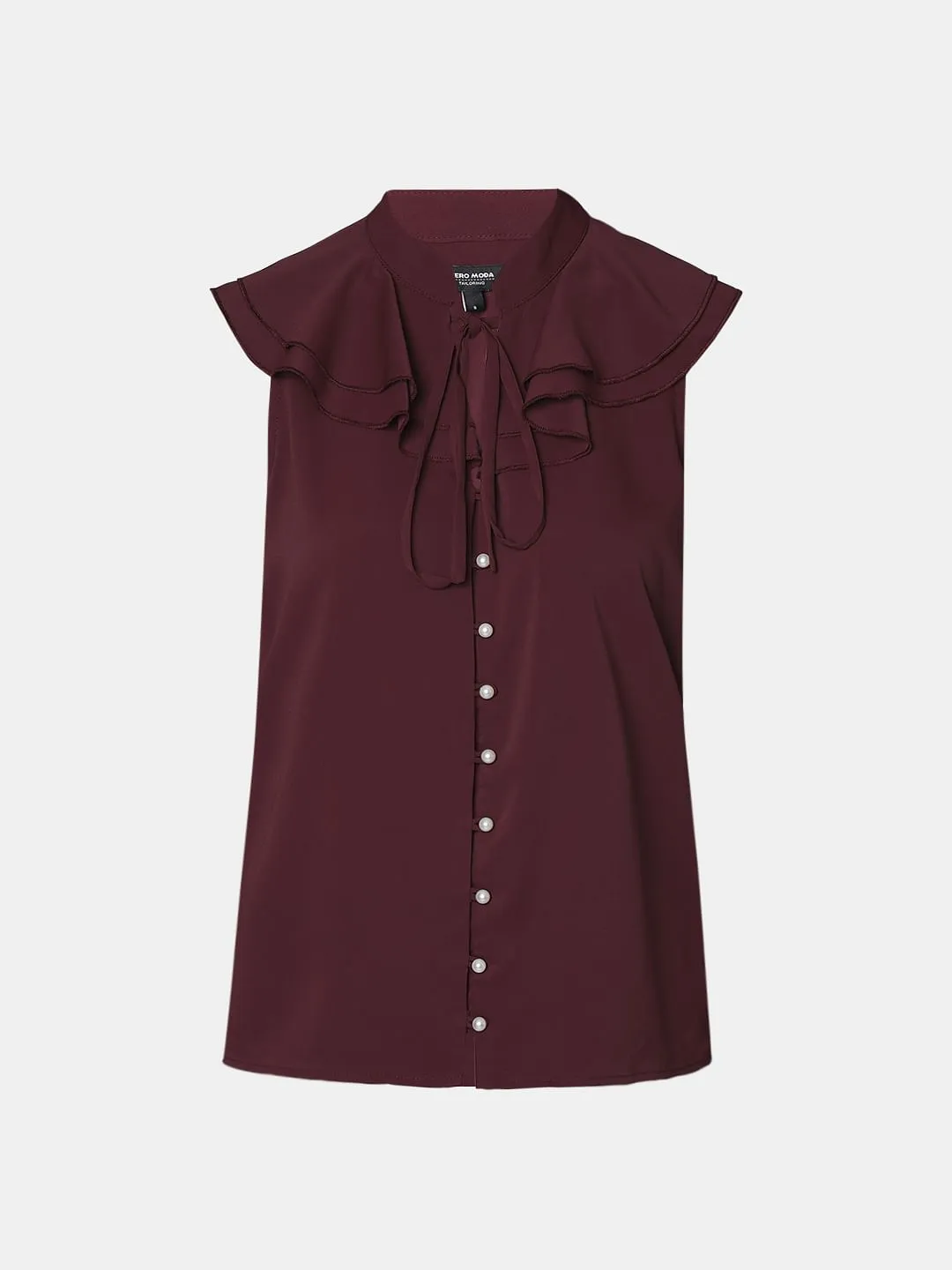 Maroon Sleeveless Ruffle Detail Top