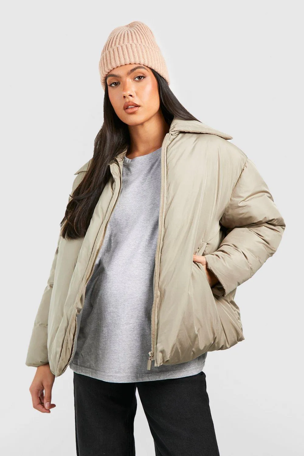 Maternity Collar Detail Puffer Jacket