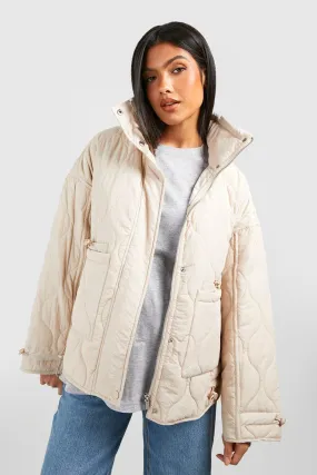 Maternity Quilted Toggle Detail Funnel Neck Puffer Jacket