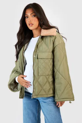 Maternity Teddy Collar Quilted Puffer Jacket