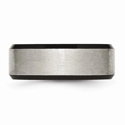 Men's Wedding Band-Titanium Beveled Edge Black plated 8mm Brushed Center Band.-UDINC0361-