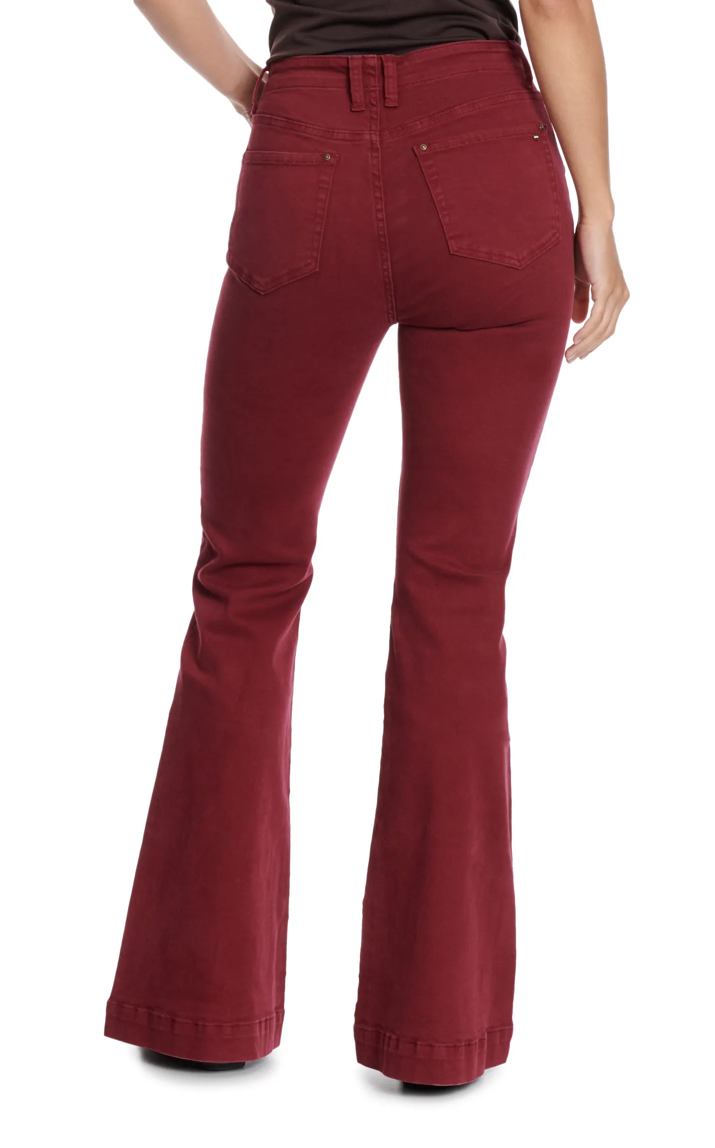 Mica Denim Women's Burgundy 5 Button Fly High Rise Super Flare Jeans