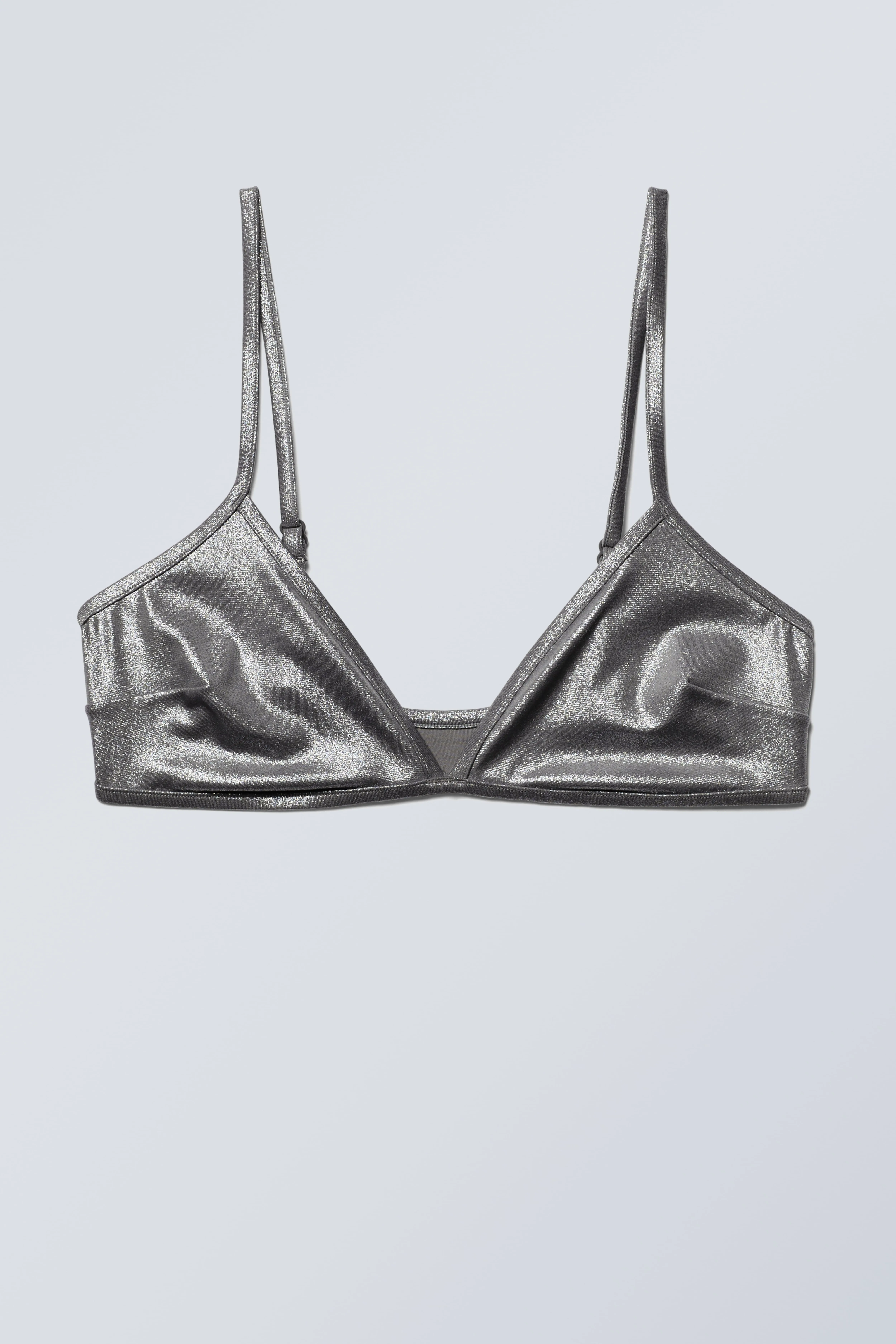 Minimal Glitter Bikini Top - Sleeveless - Regular length - Grey Glitter - Ladies | H&M GB