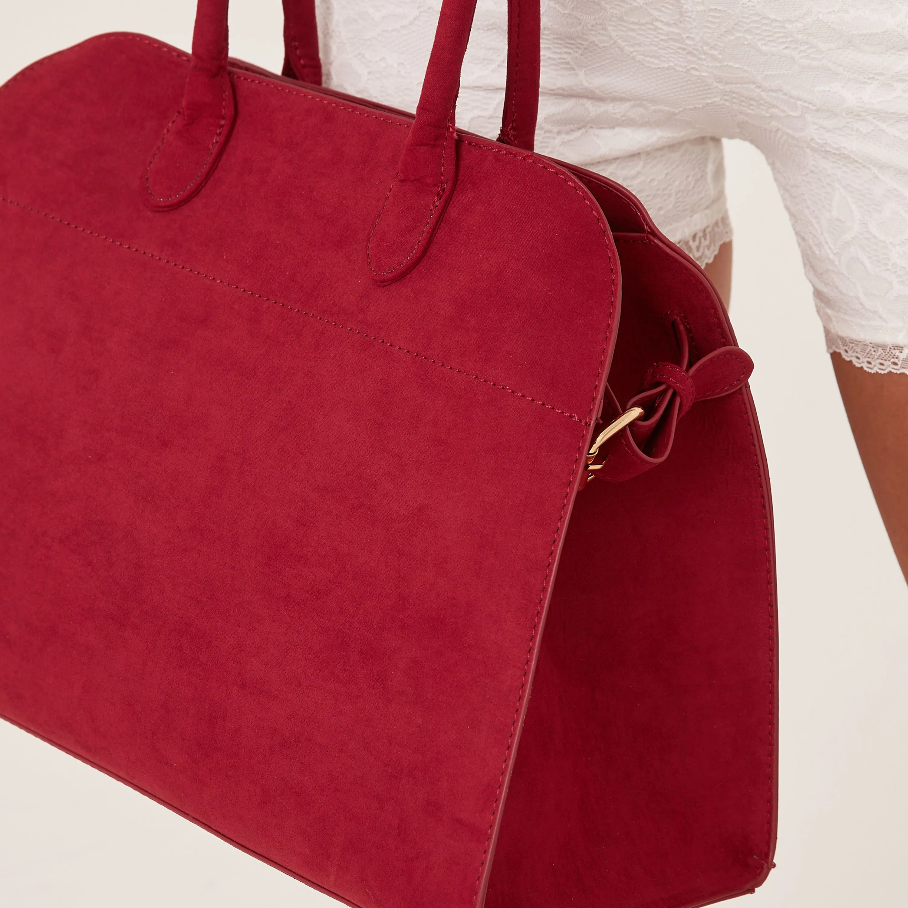 Oasis Oversized Shaped Tote Bag In Burgundy Faux Suede