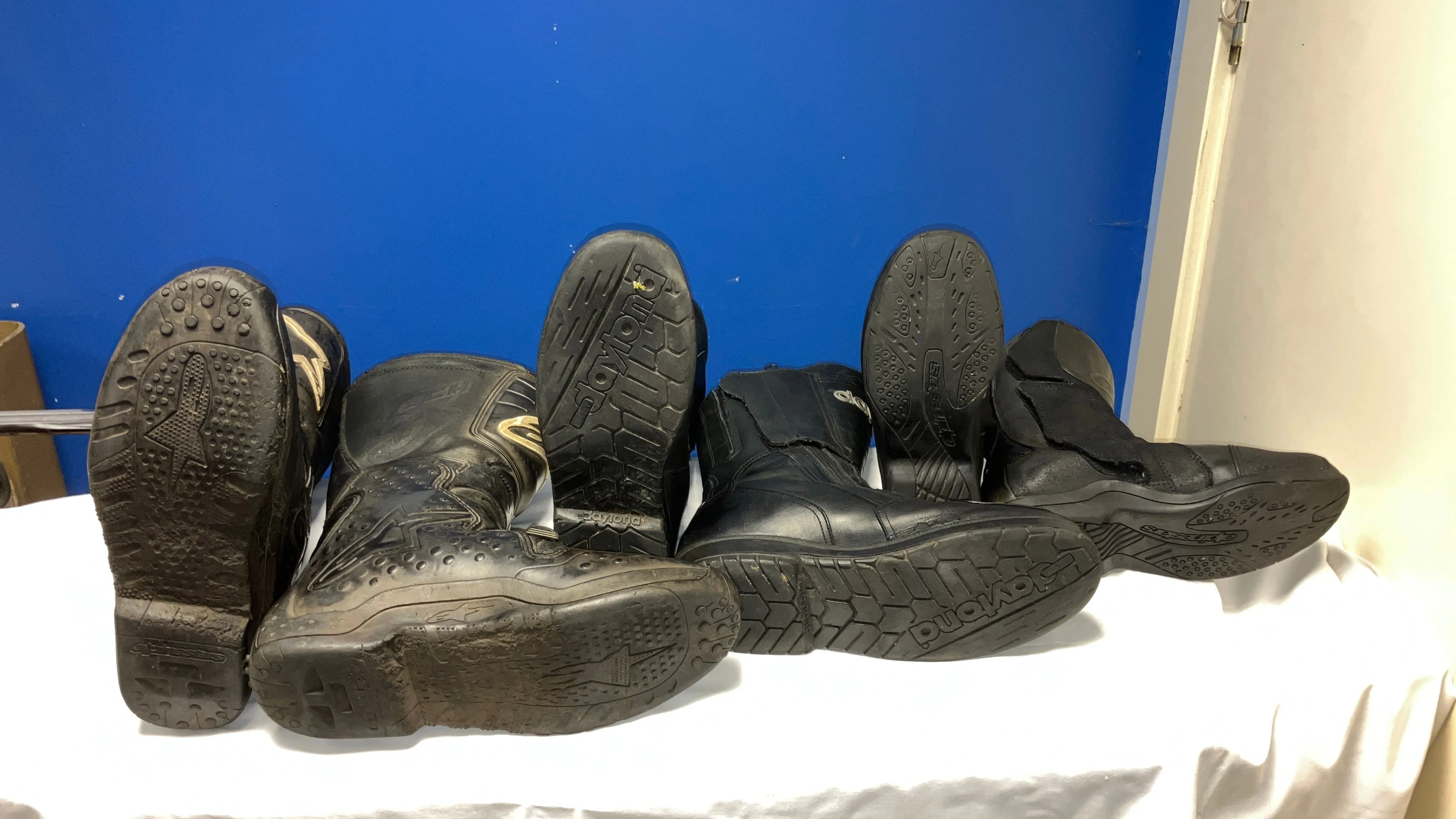 Odd pairs of Motorcycle Boots - well used - DISTRESSED