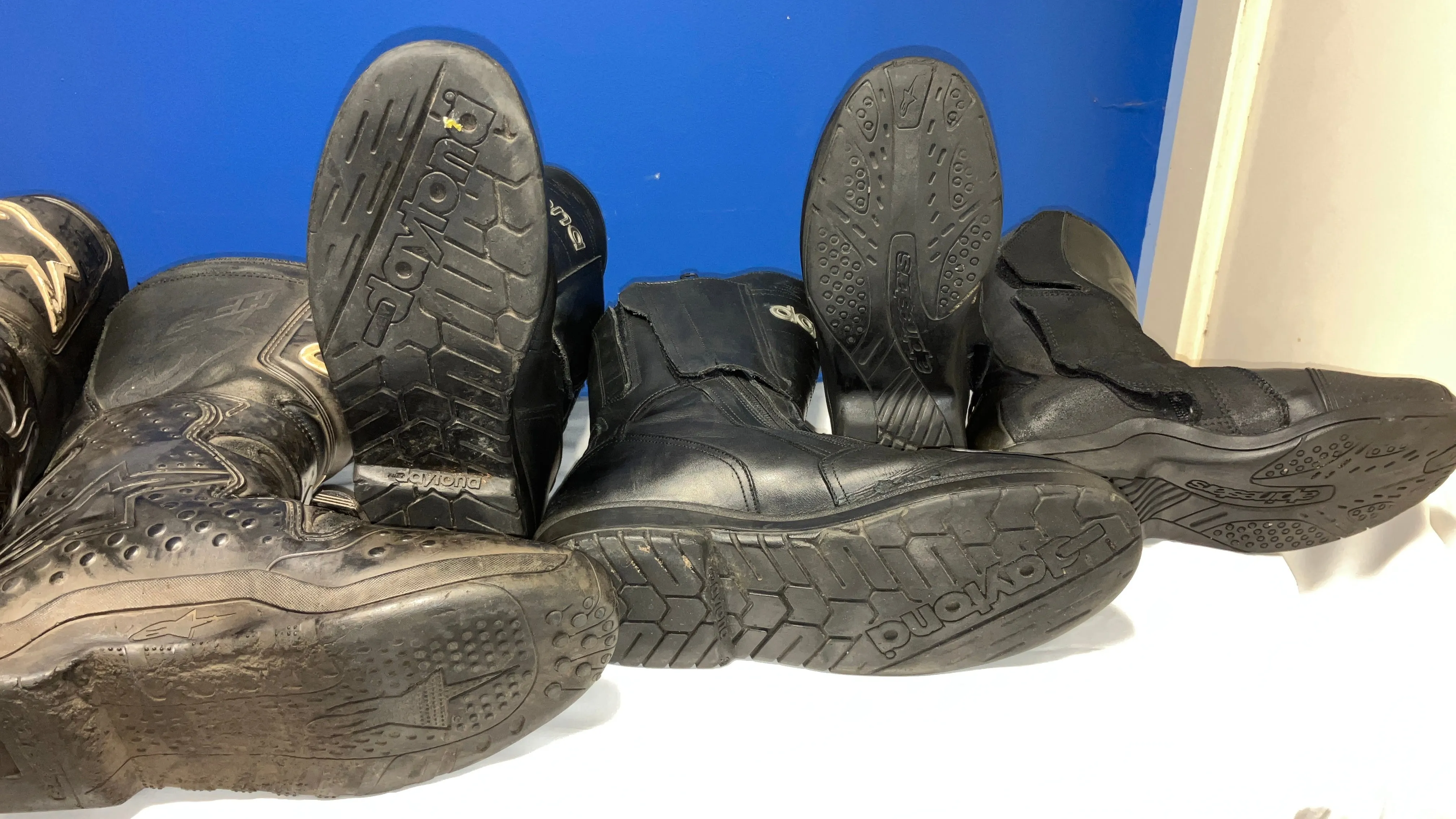 Odd pairs of Motorcycle Boots - well used - DISTRESSED