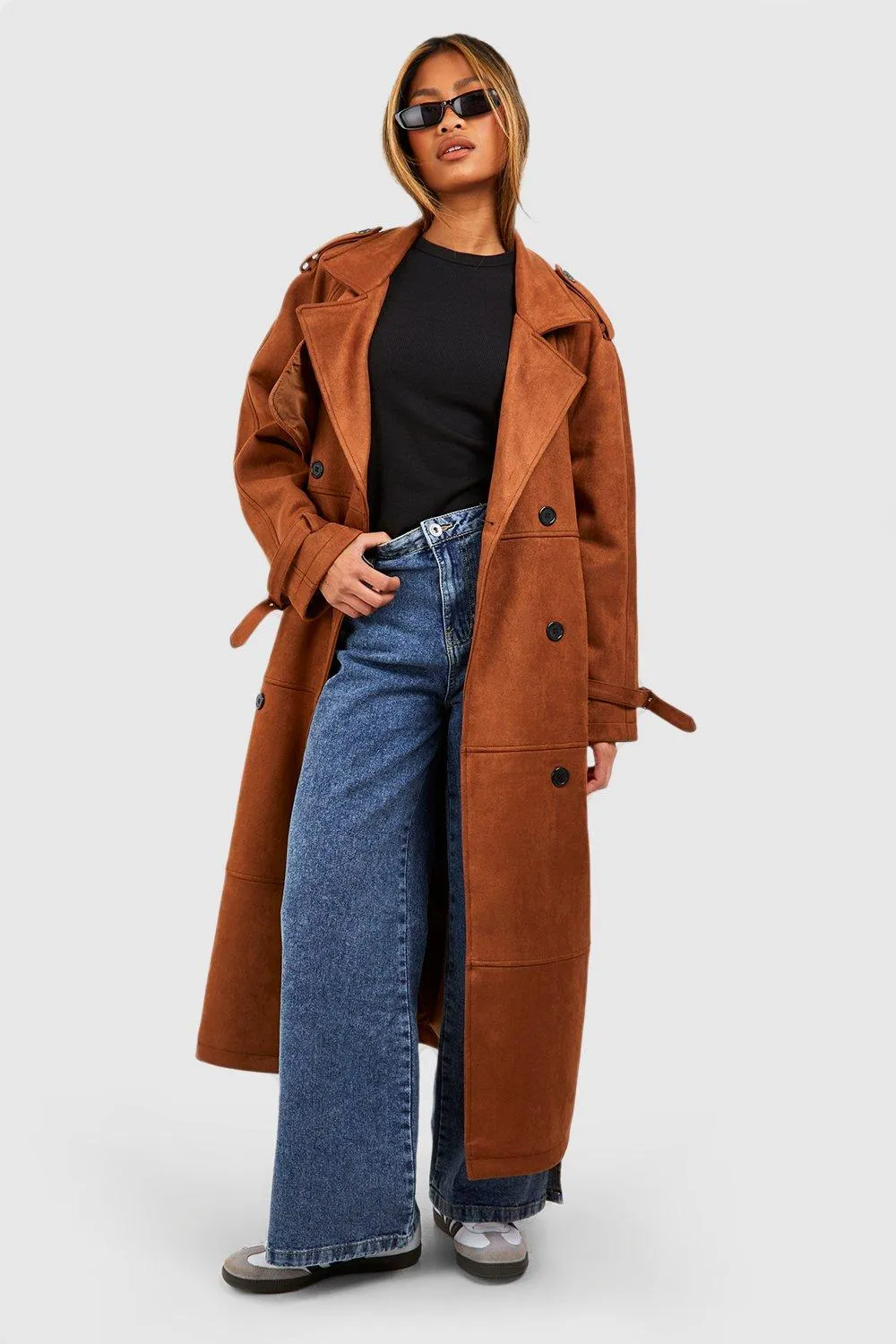 Oversized Suede Look Belted Maxi Trench