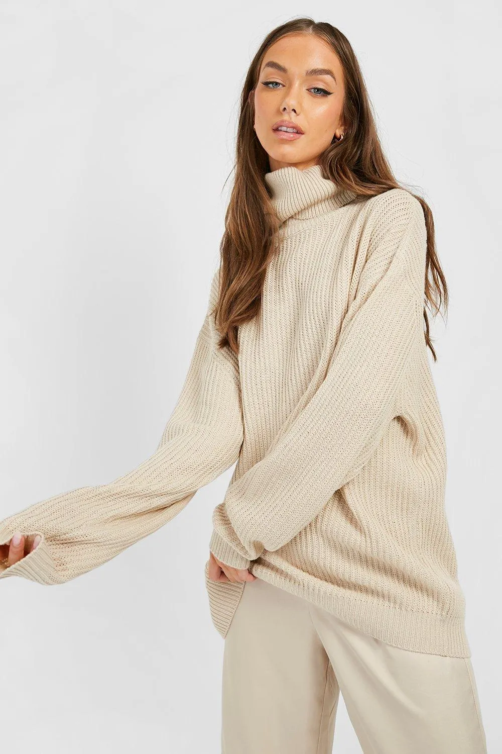 Oversized Turtleneck Rib Knitted Sweater