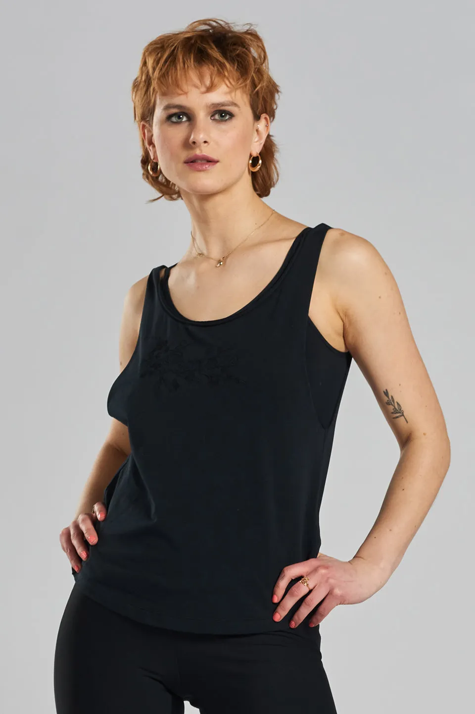 Pandorea stretch-cotton twist-back vest - Volcanic Black