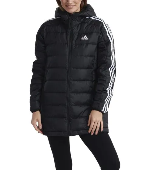 Parka de plumón de mujer adidas Essentials 3-Stripes Light Hooded chaqueta de entretiempo repelente al agua HZ4428 negro