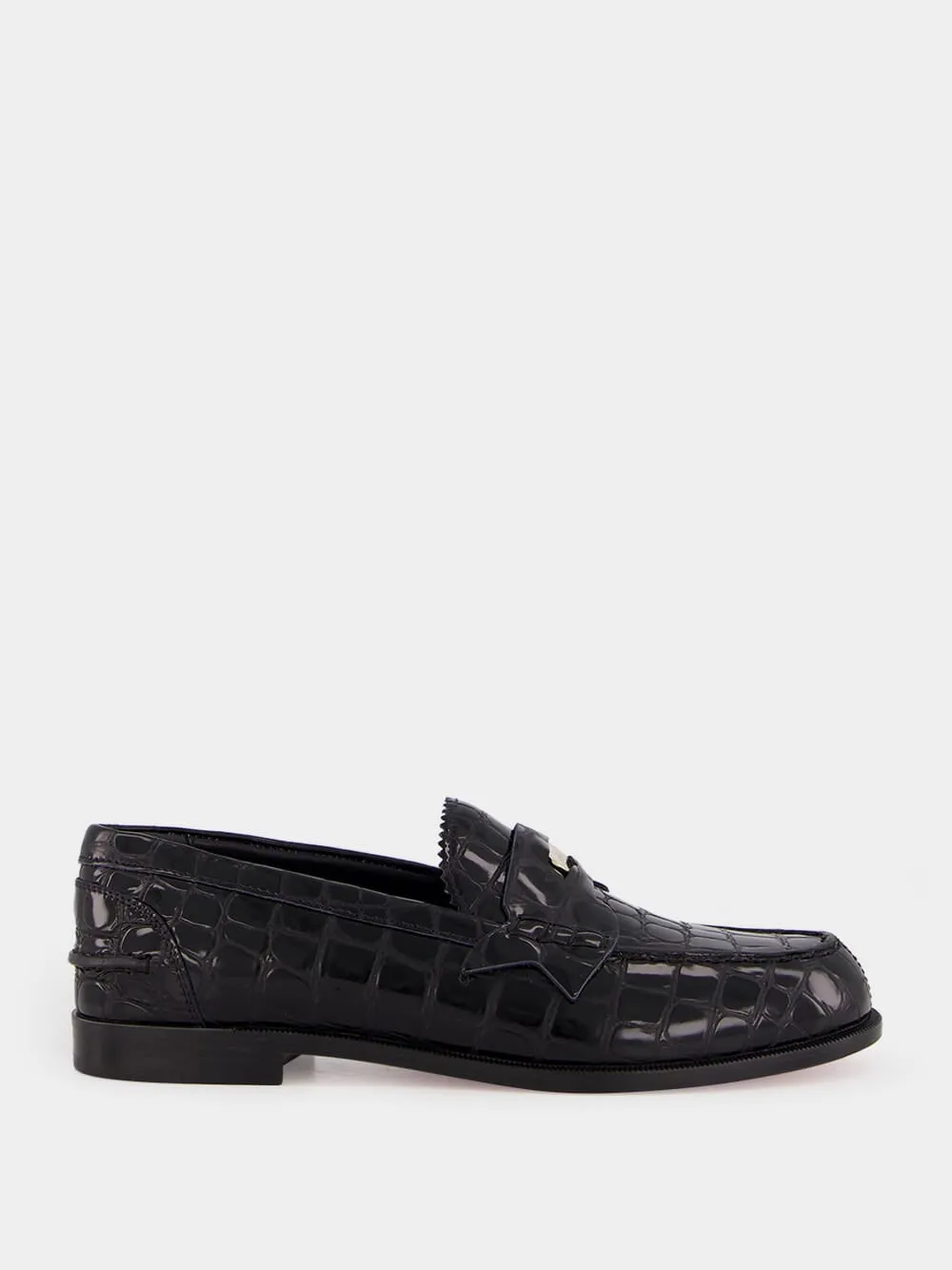 Penny Black Alligator-Embossed Loafers