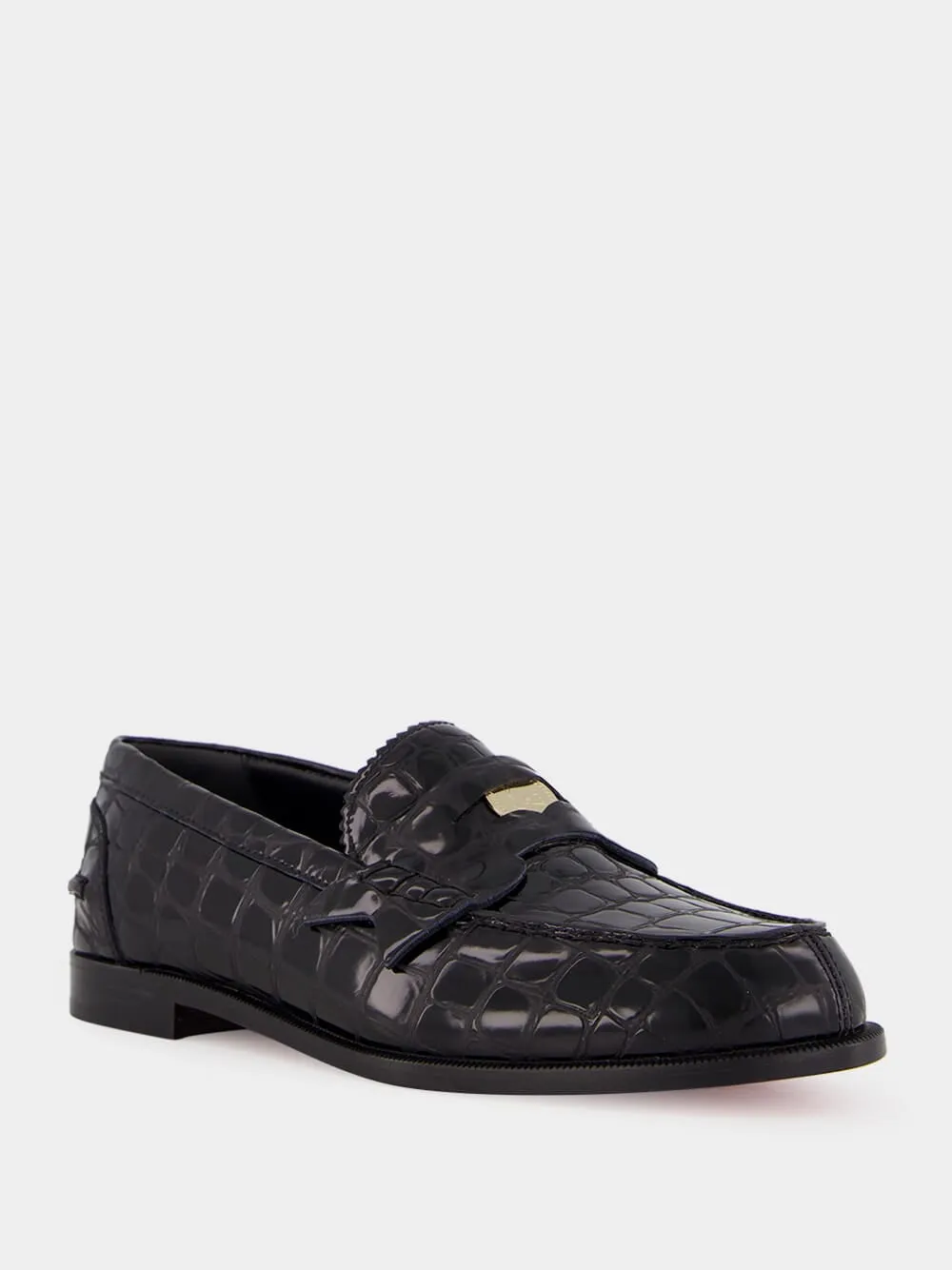 Penny Black Alligator-Embossed Loafers