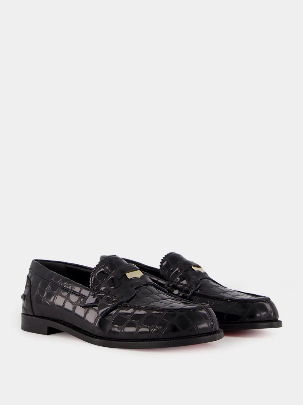 Penny Black Alligator-Embossed Loafers