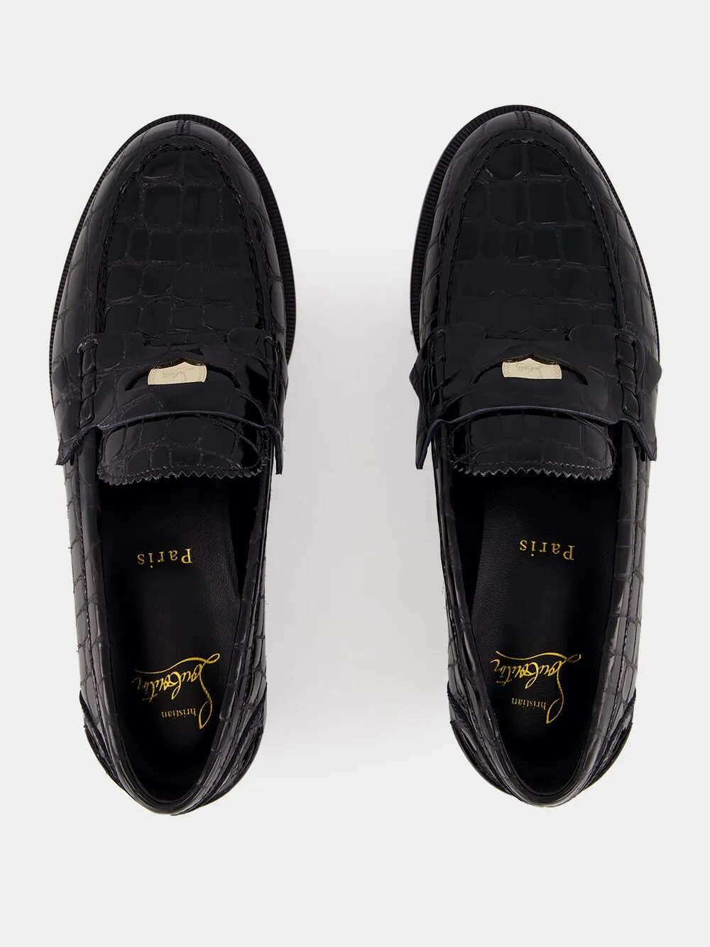 Penny Black Alligator-Embossed Loafers