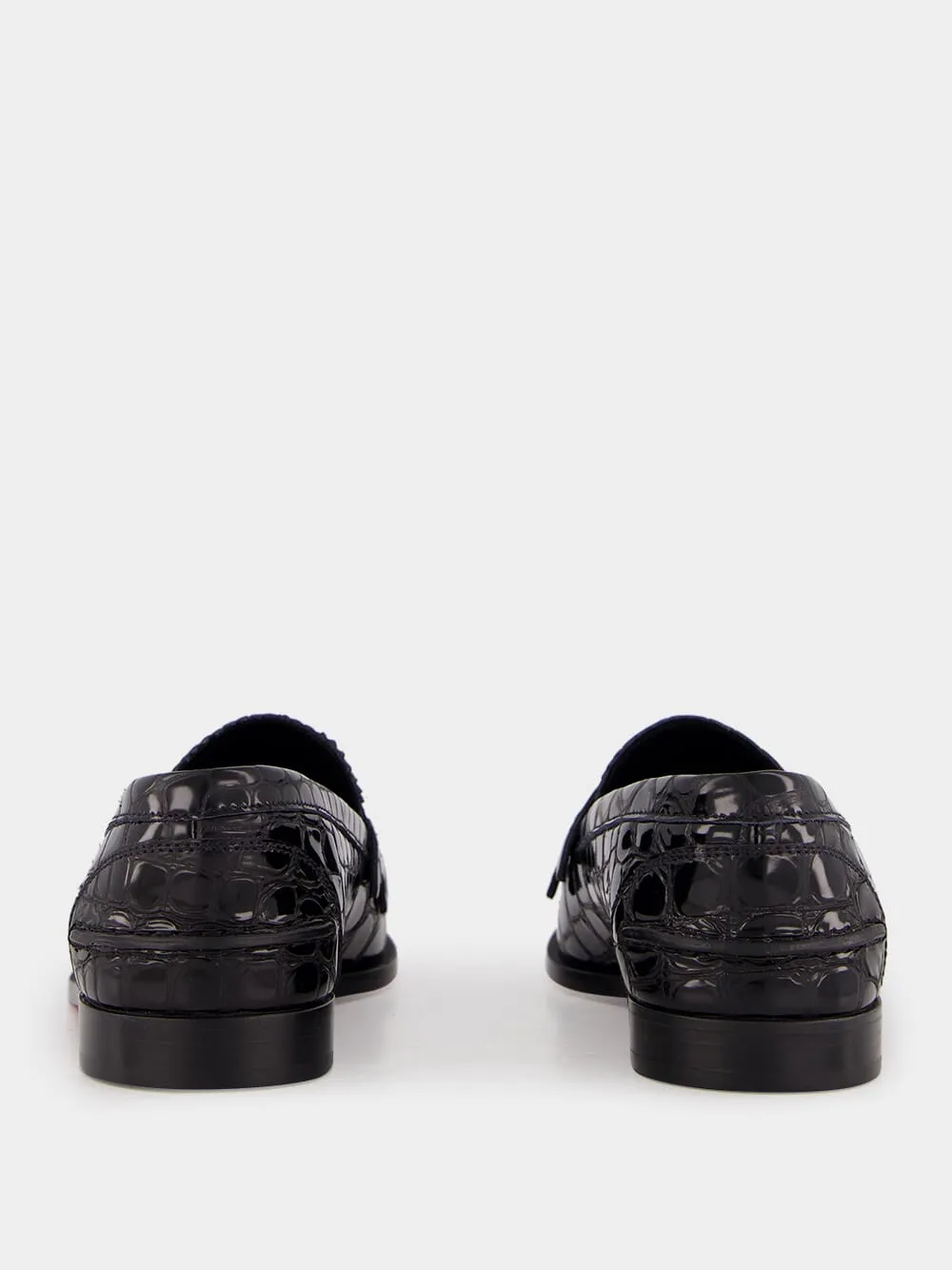 Penny Black Alligator-Embossed Loafers