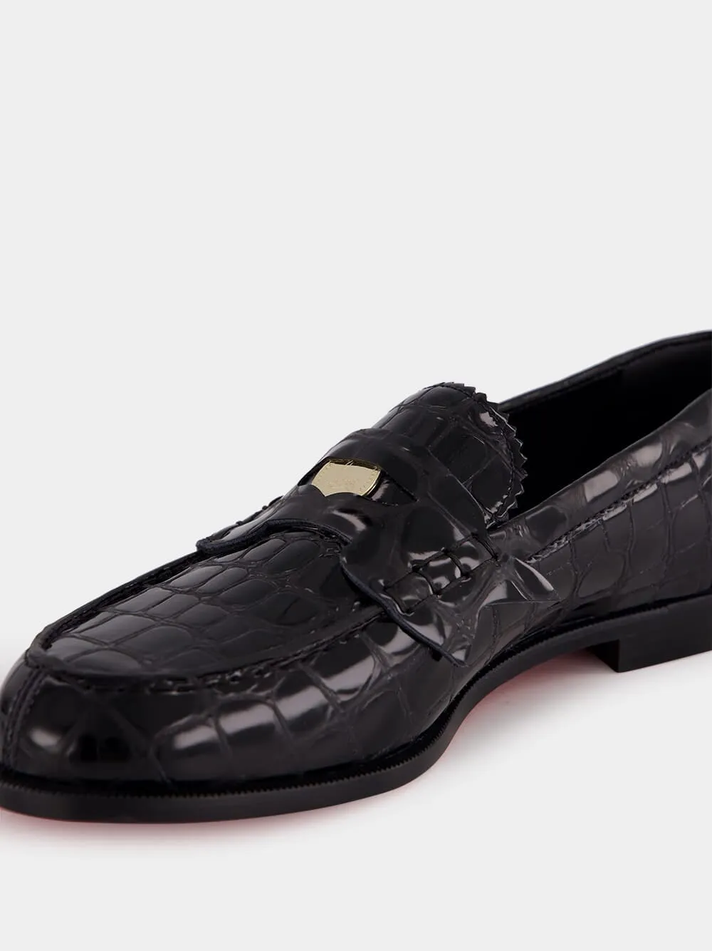 Penny Black Alligator-Embossed Loafers