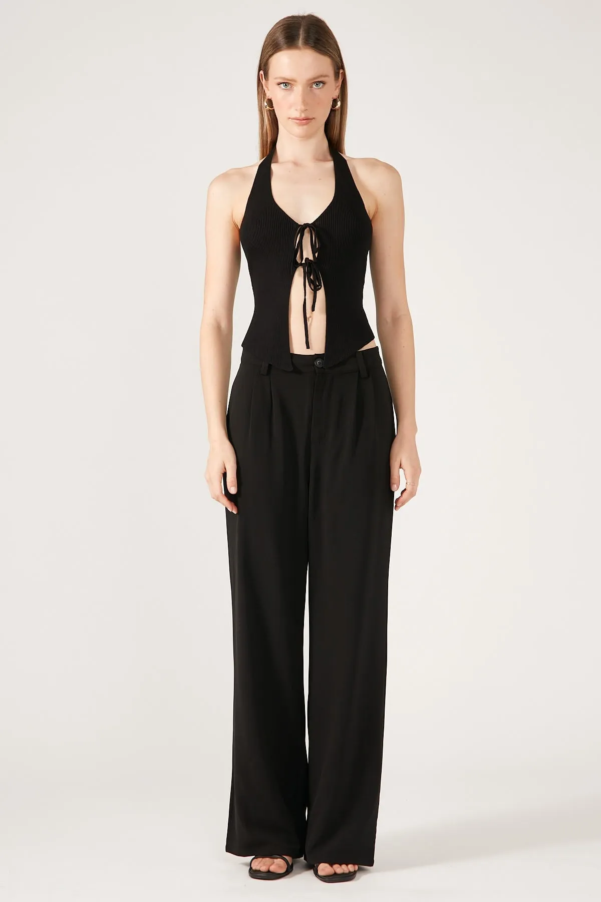 Perfect Stranger Sleeveless Tie Front Knit Top Black