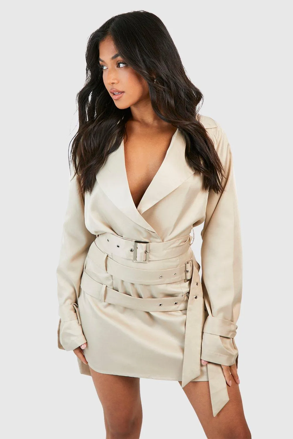 Petite Buckle Detail Crop Trench Coat