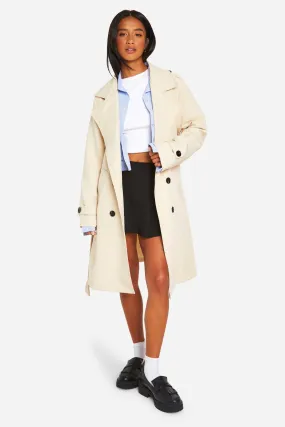 Petite Button Detail Belted Trench Coat