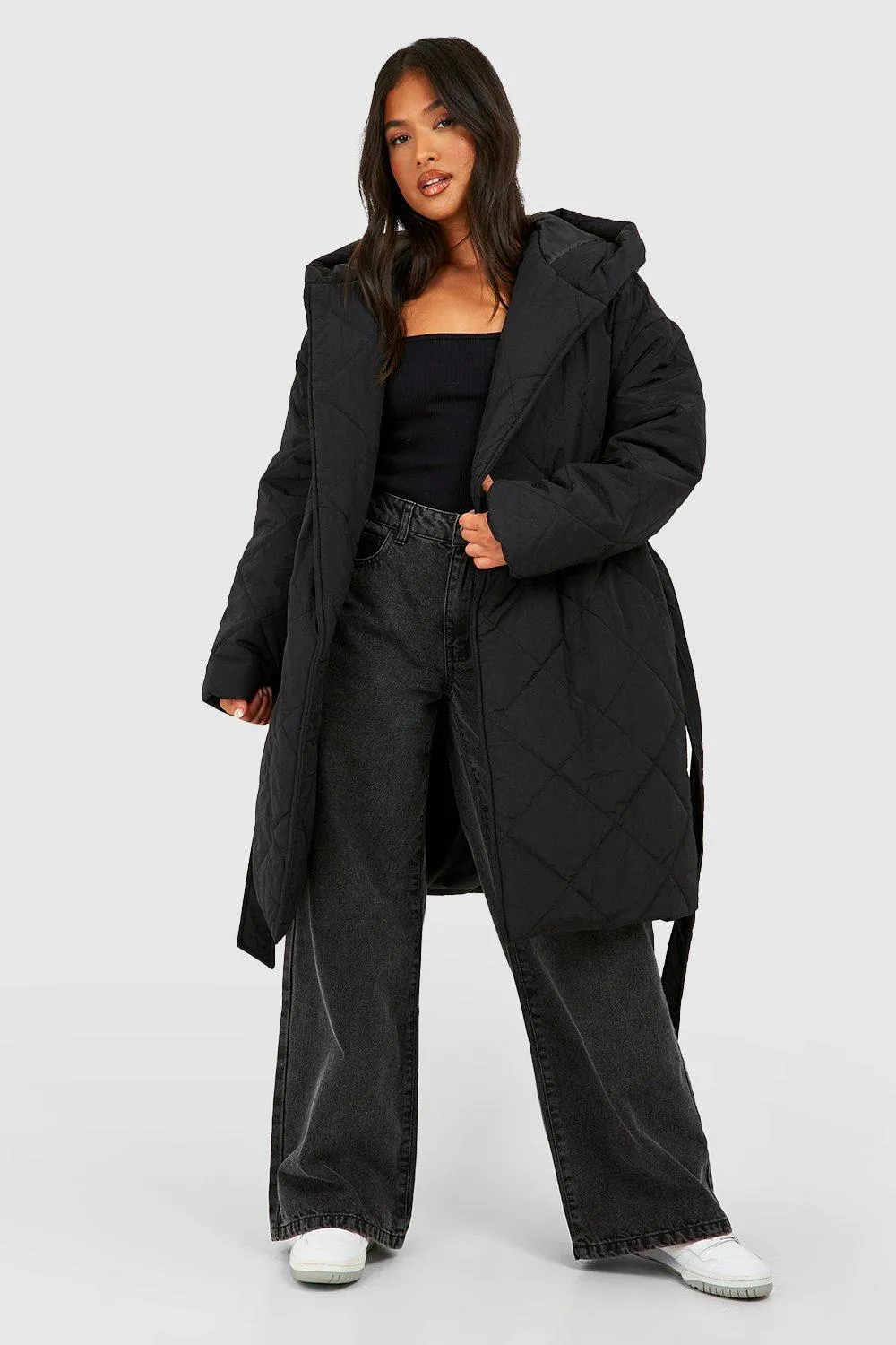 Petite Diamond Quilted Belted Puffer Jacket