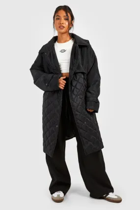 Petite Oversized Quilted Double Layer Trench Coat