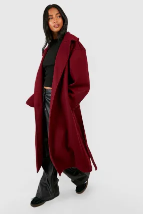 Petite Oversized Wool Look Longline Belted Trench Coat