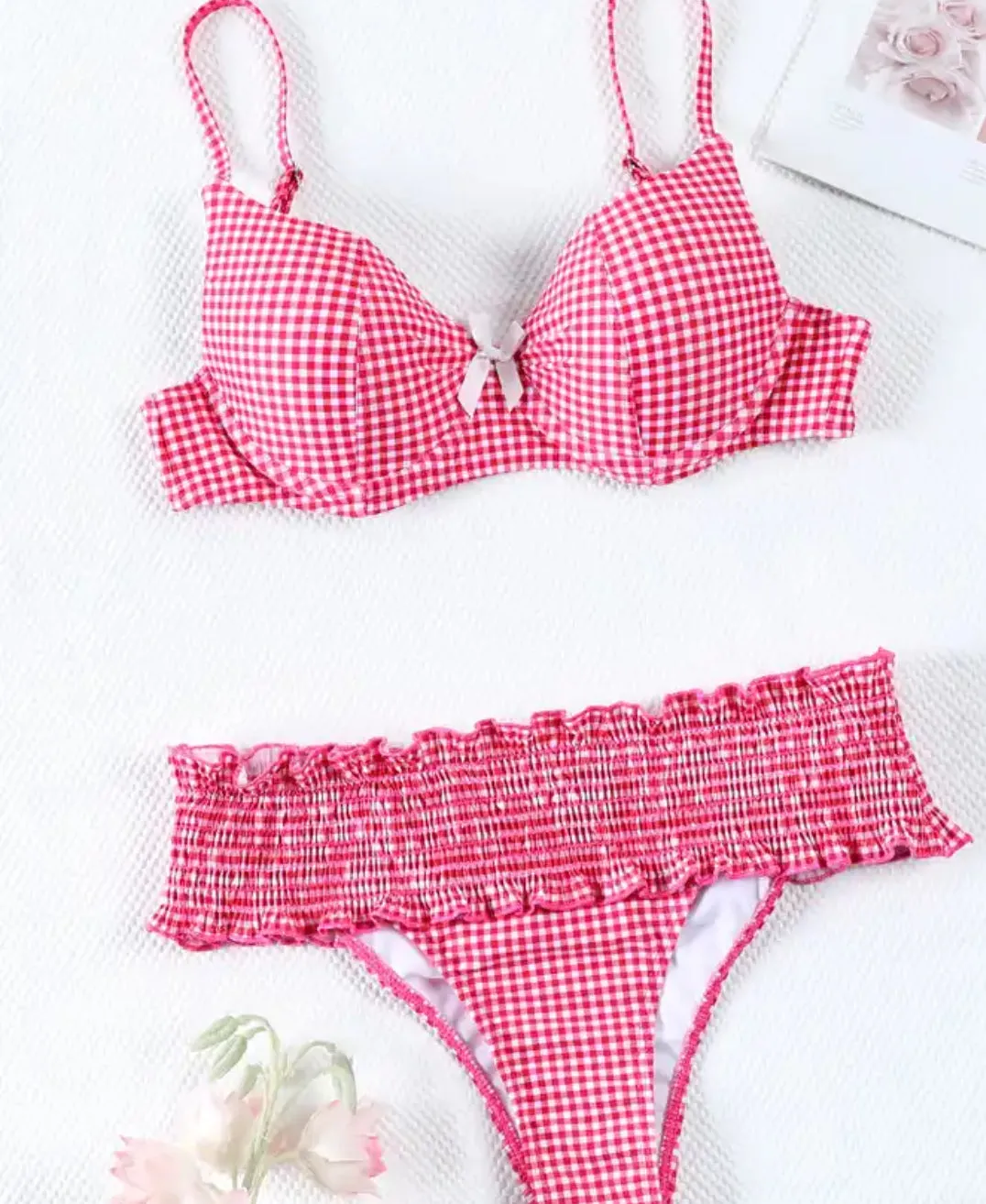 Pink / Red Check Bikini