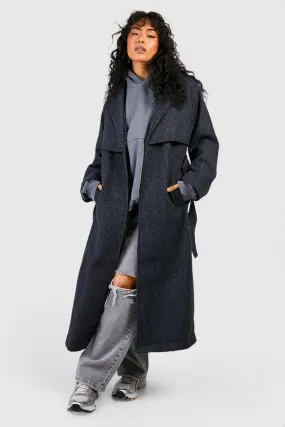 Pinstripe Belted Wool Trench Coat