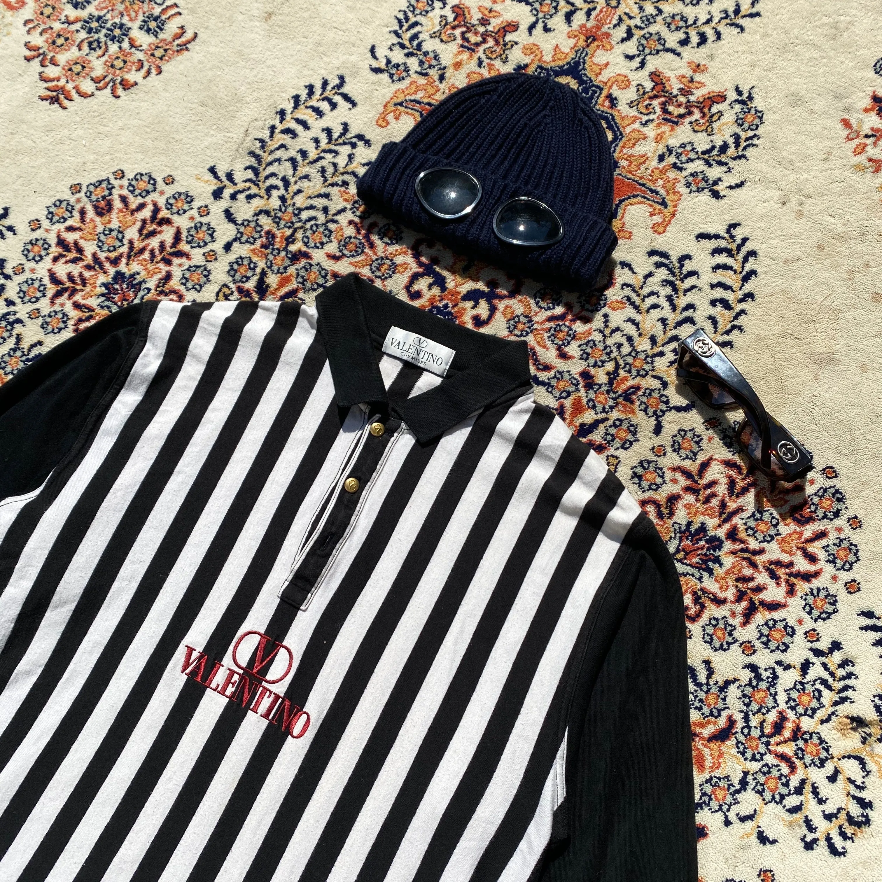 Pinstriped Valentino Longsleeve Polo