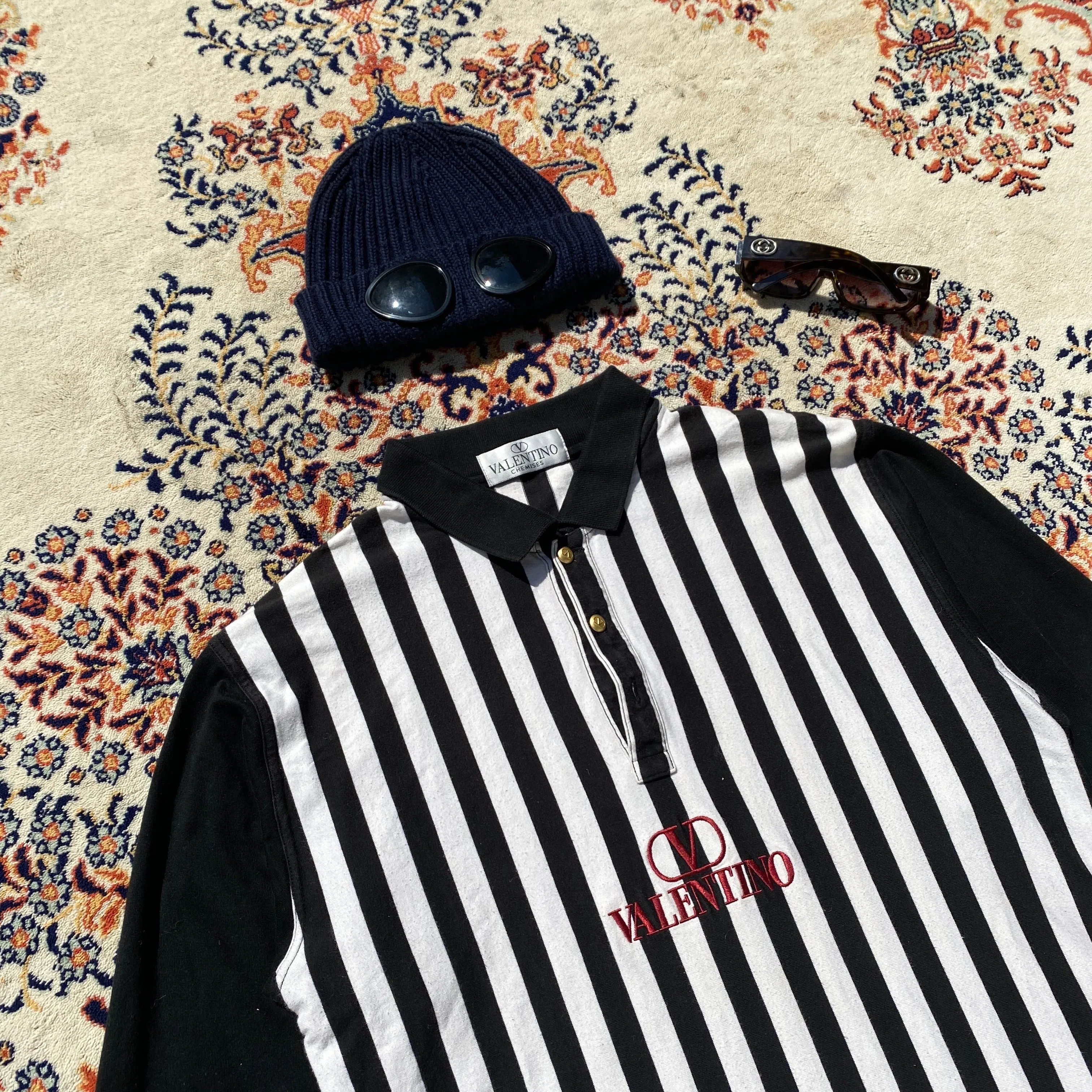 Pinstriped Valentino Longsleeve Polo