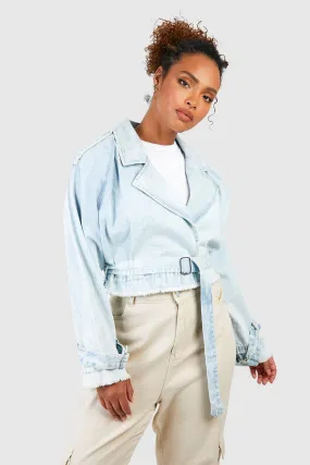 Plus Crop Denim Trench Jacket