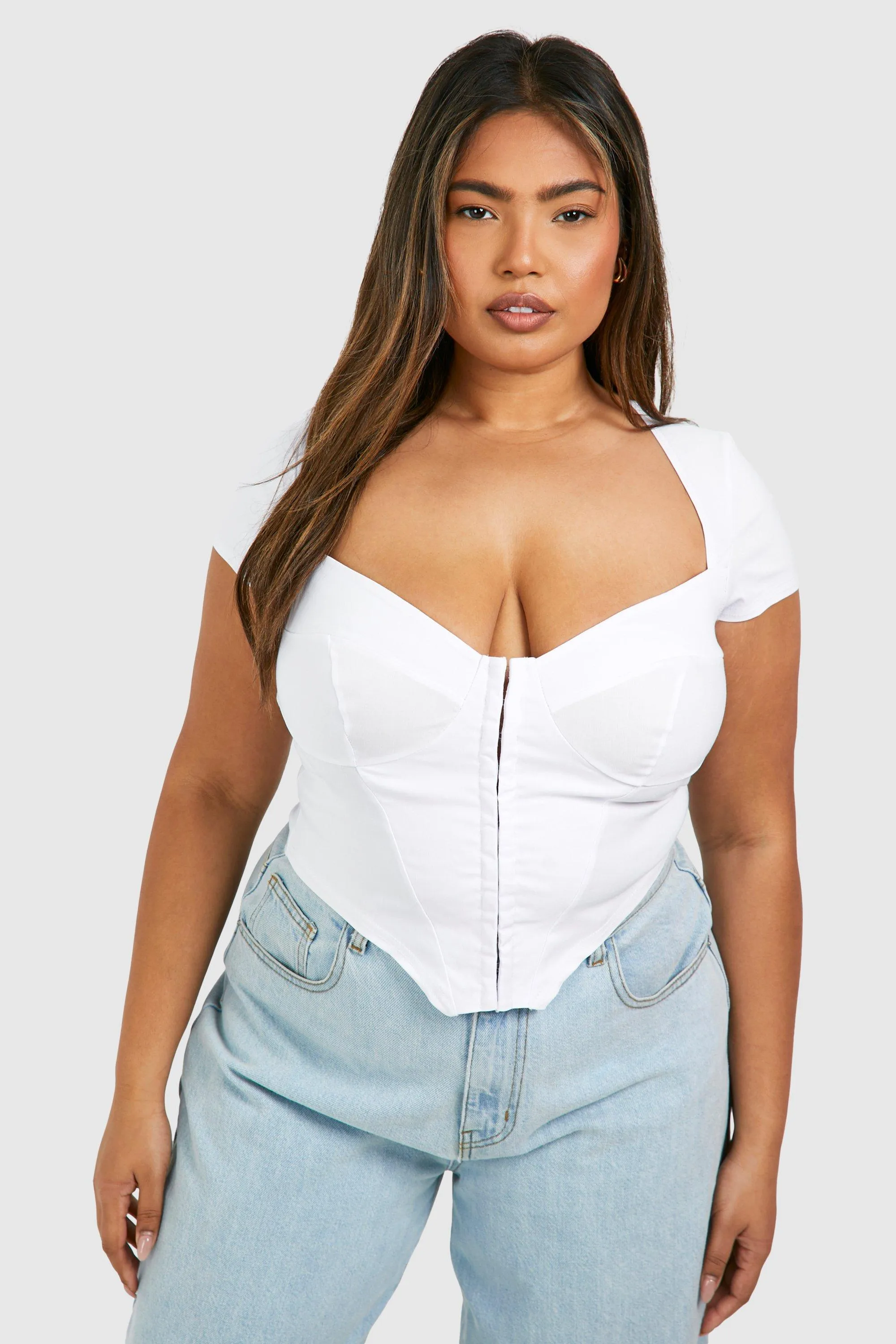 Plus Hook And Eye Sleeveless Corset Top