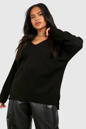 Plus Sweater V Neck Detail Front And Back