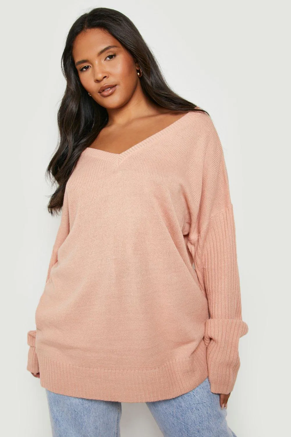 Plus Sweater With V Neck Detail Front And Back