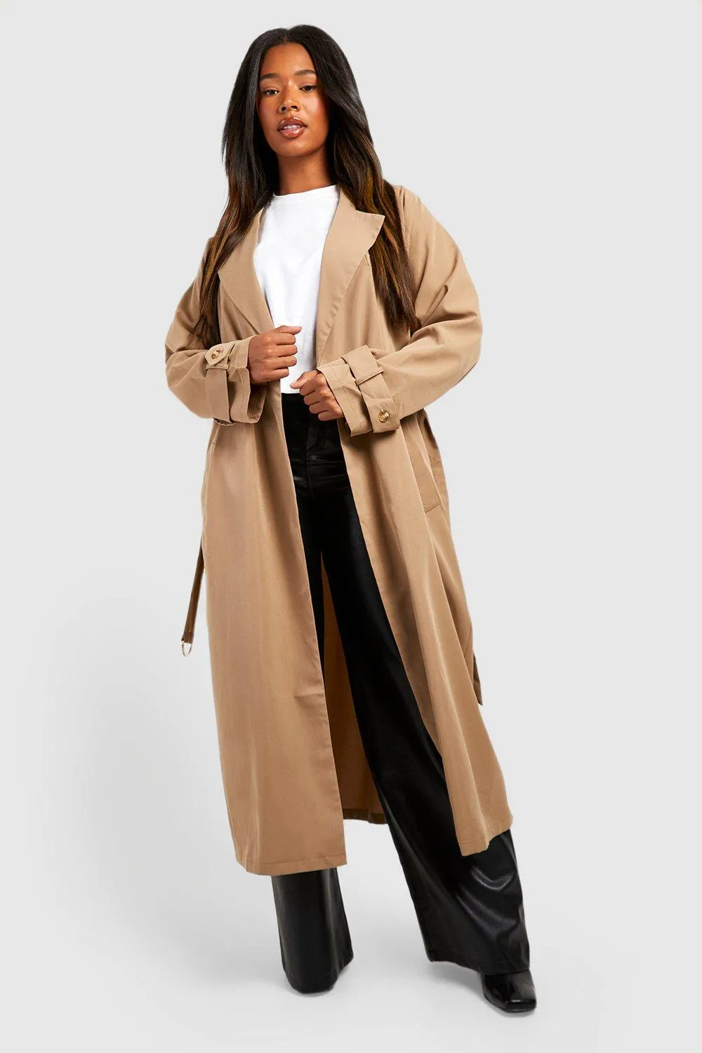 Plus Woven Tailored Belted Trench Coat