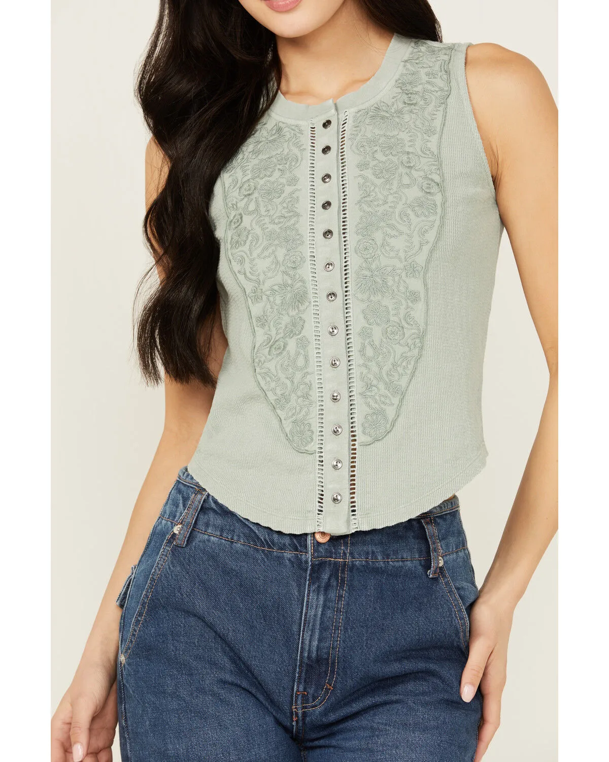 Product Name:  Rock & Roll Denim Women's Sleeveless Embroidered Tank Top