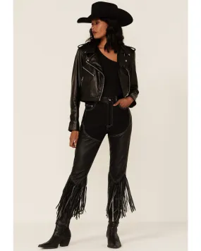 Product Name:  Understated Leather Women's Cowboy Denim & Leather Fringe Chap Jeans