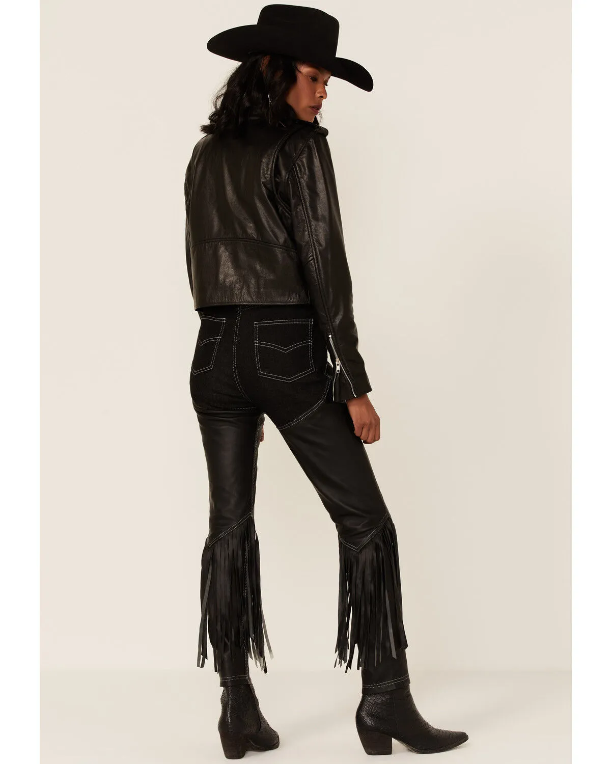 Product Name:  Understated Leather Women's Cowboy Denim & Leather Fringe Chap Jeans