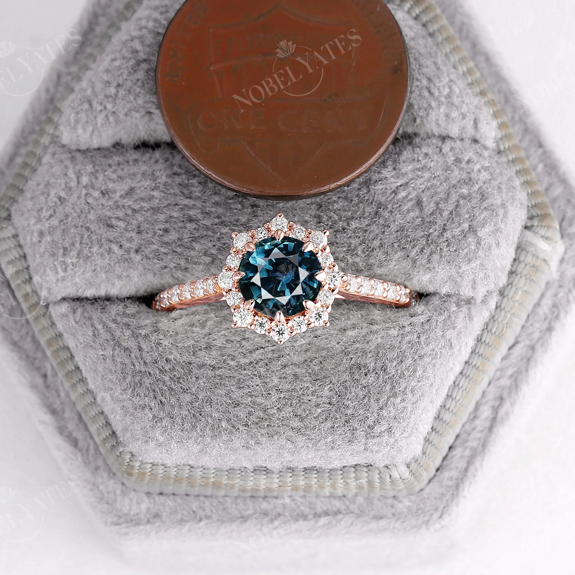 Rose Gold Natural Blue Green Sapphire Engagement Ring