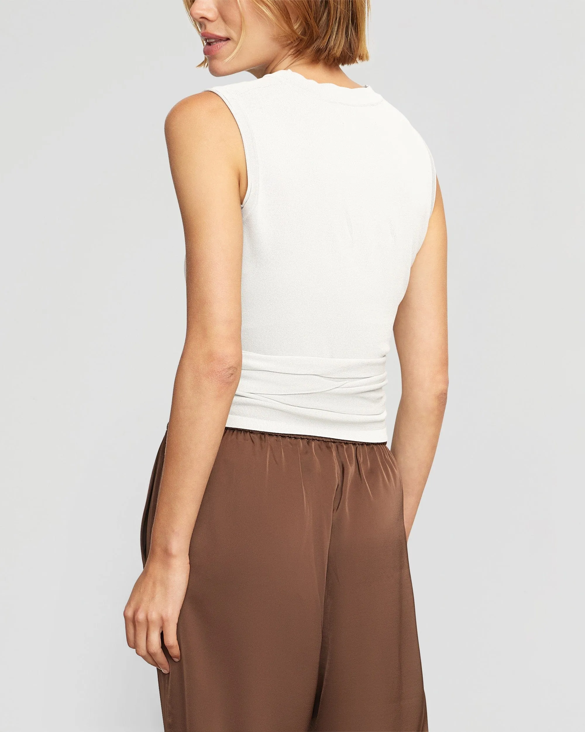 Rumi Cropped Sleeveless Wrap Top | White