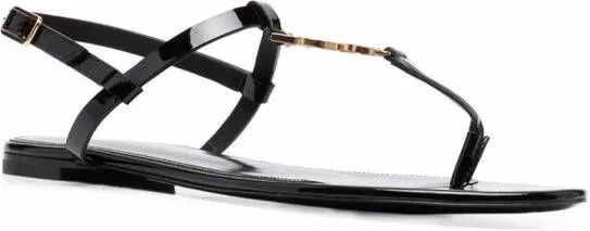 Saint Laurent Cassandra logo plaque sandals Black