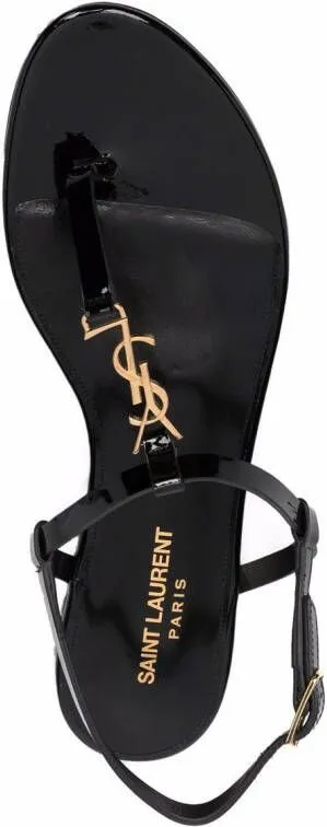 Saint Laurent Cassandra logo plaque sandals Black