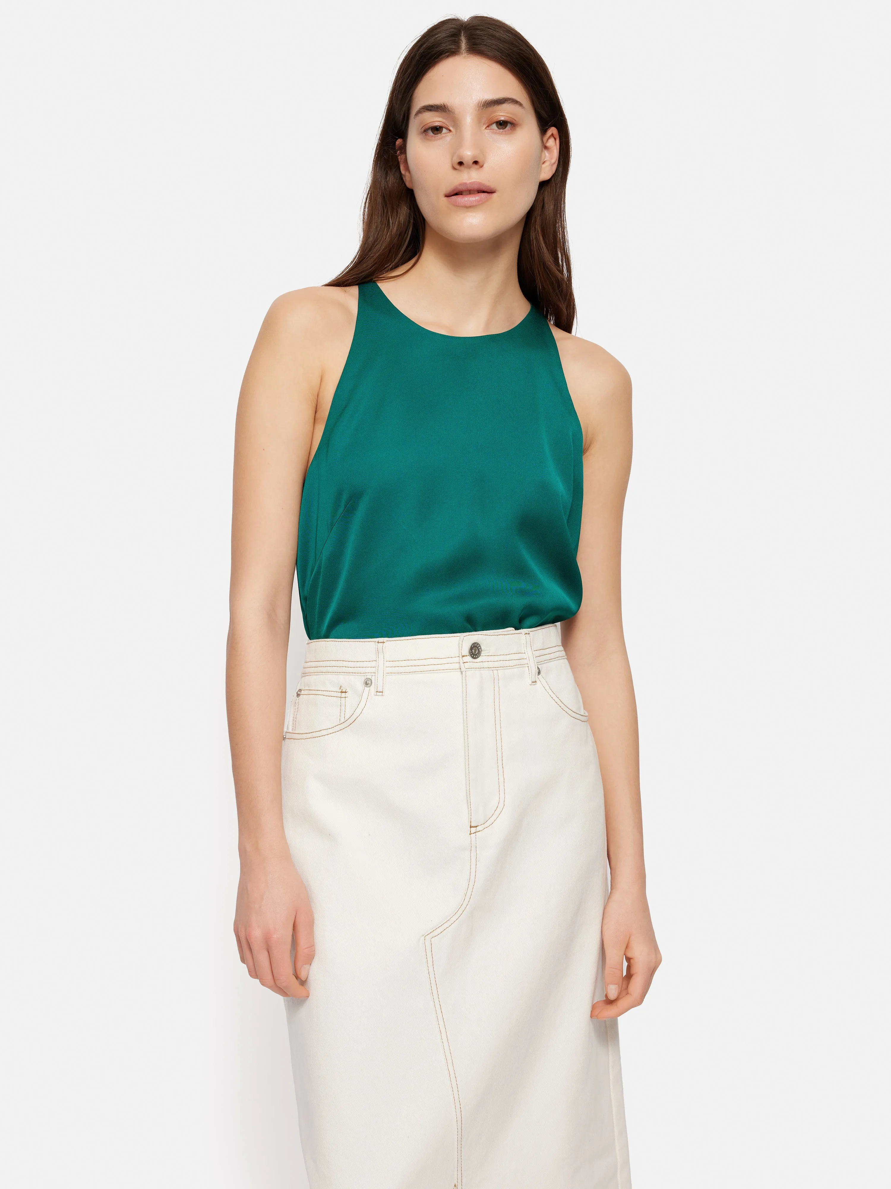 Satin Sleeveless Top | Green