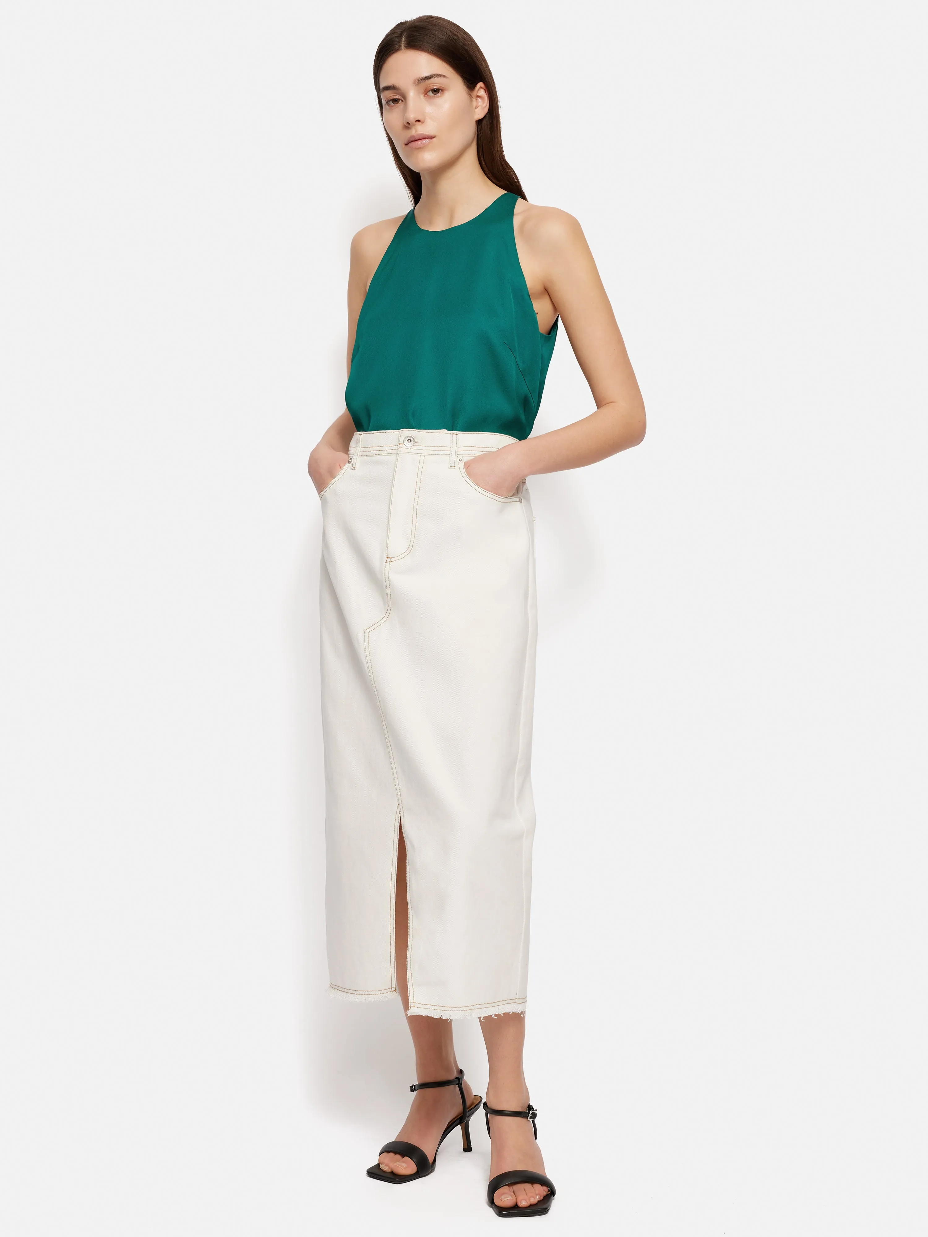 Satin Sleeveless Top | Green