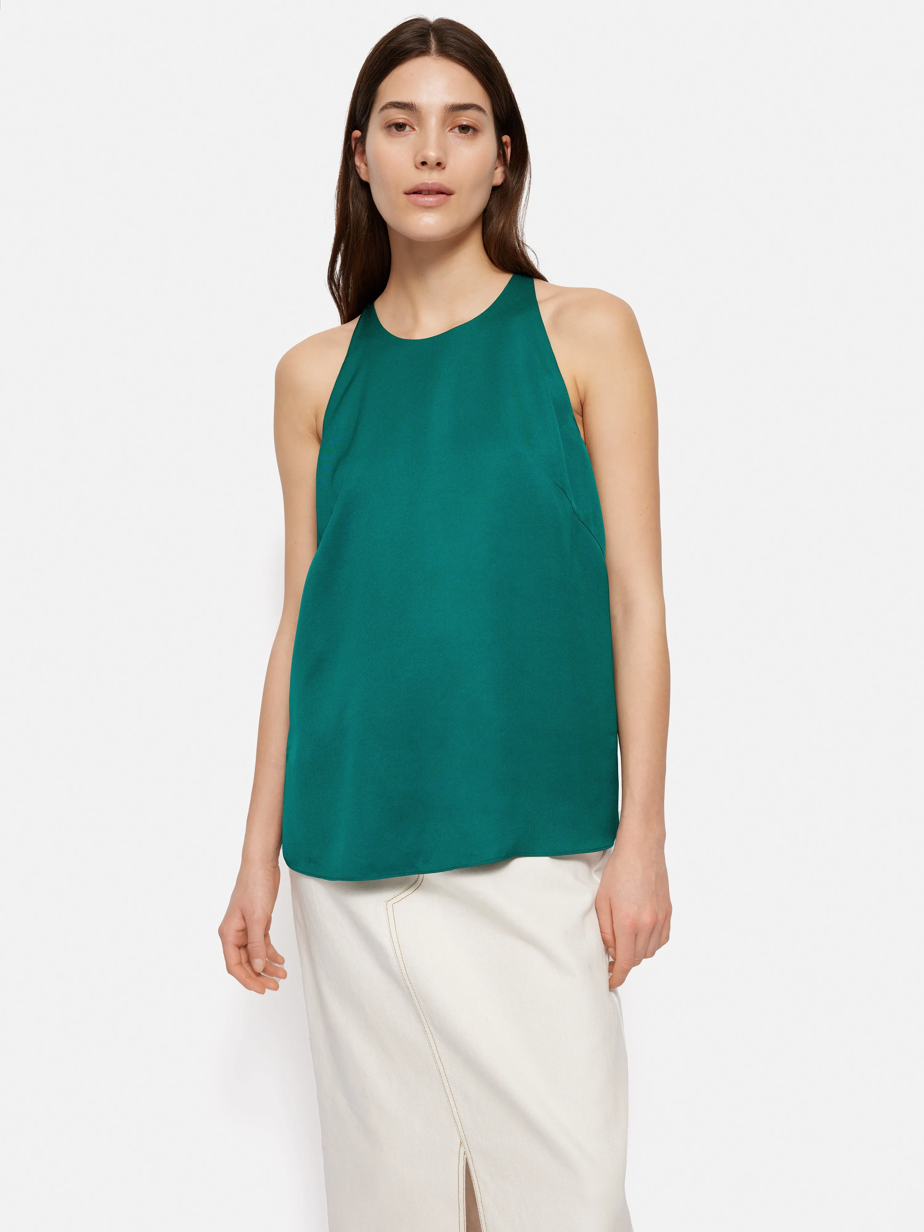 Satin Sleeveless Top | Green