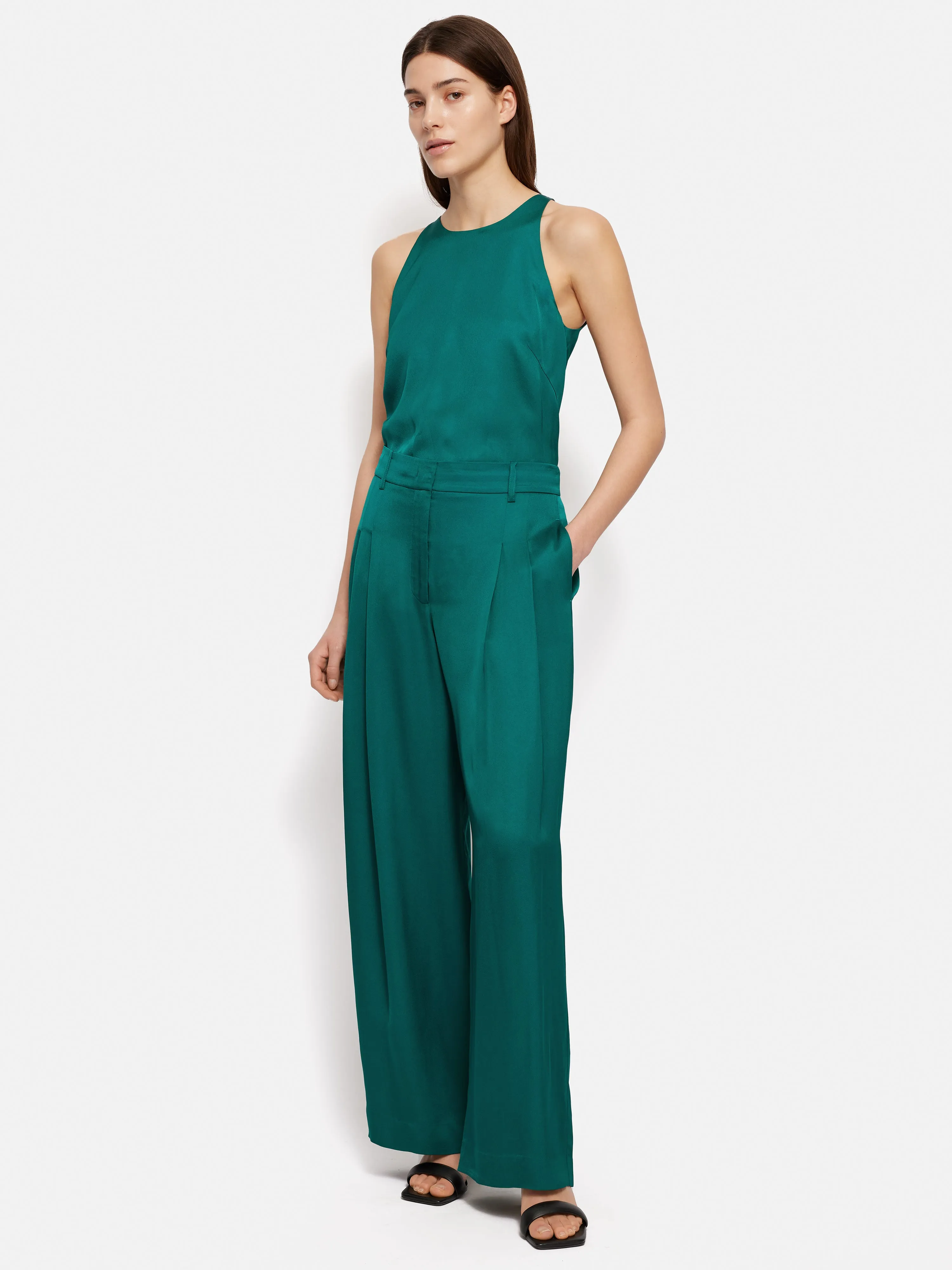 Satin Sleeveless Top | Green