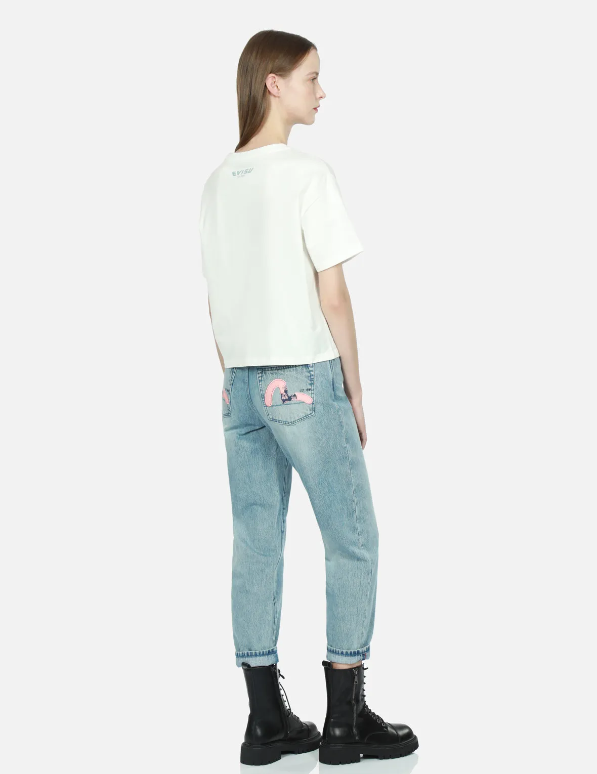 Seagull Print and Embroidery Taper-Fit Jeans