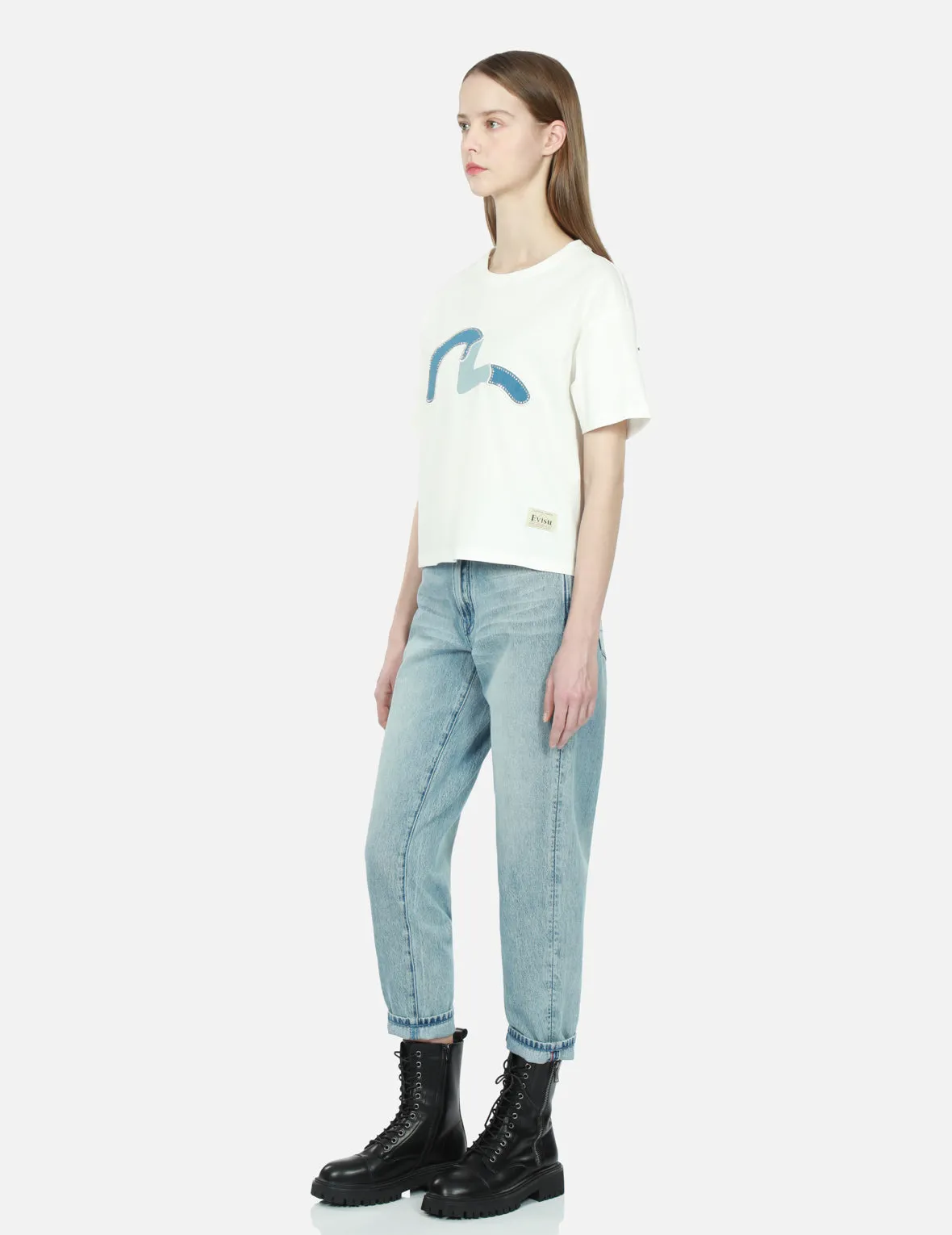 Seagull Print and Embroidery Taper-Fit Jeans