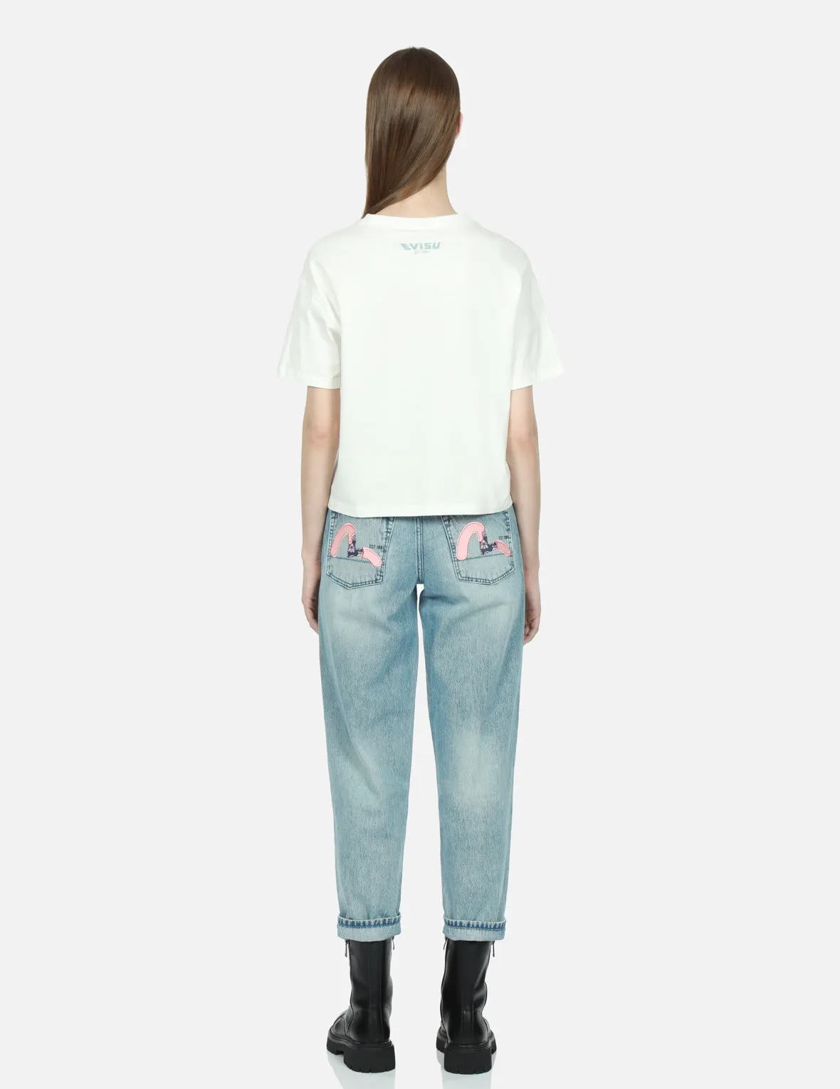 Seagull Print and Embroidery Taper-Fit Jeans